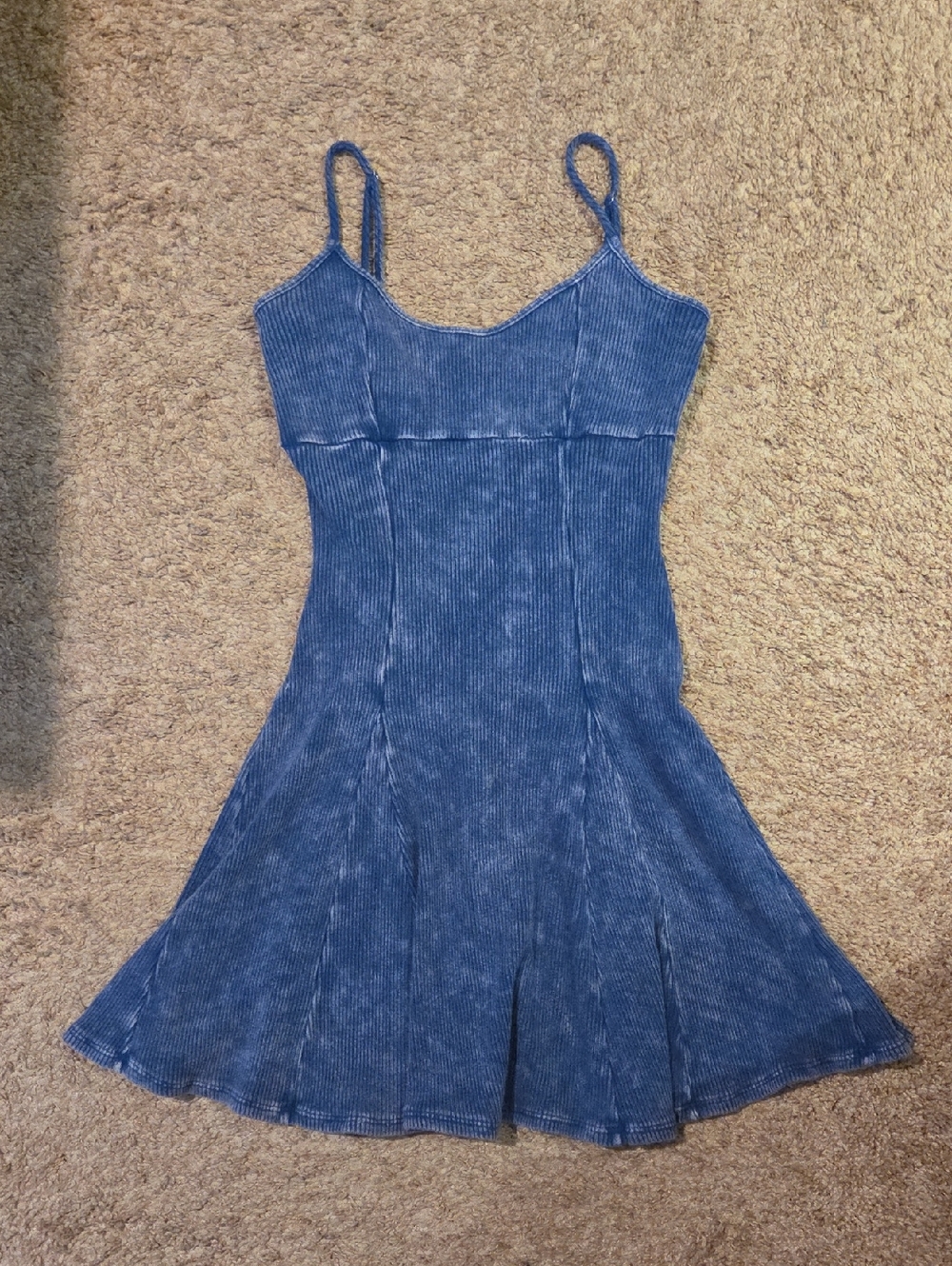 Lulus Simply Pretty Washed Blue Ribbed Pleated Sleeveless Mini Dress - Size M - Picture 2 of 5